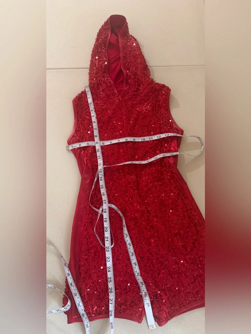 Red Sequin Hooded Bodsuit